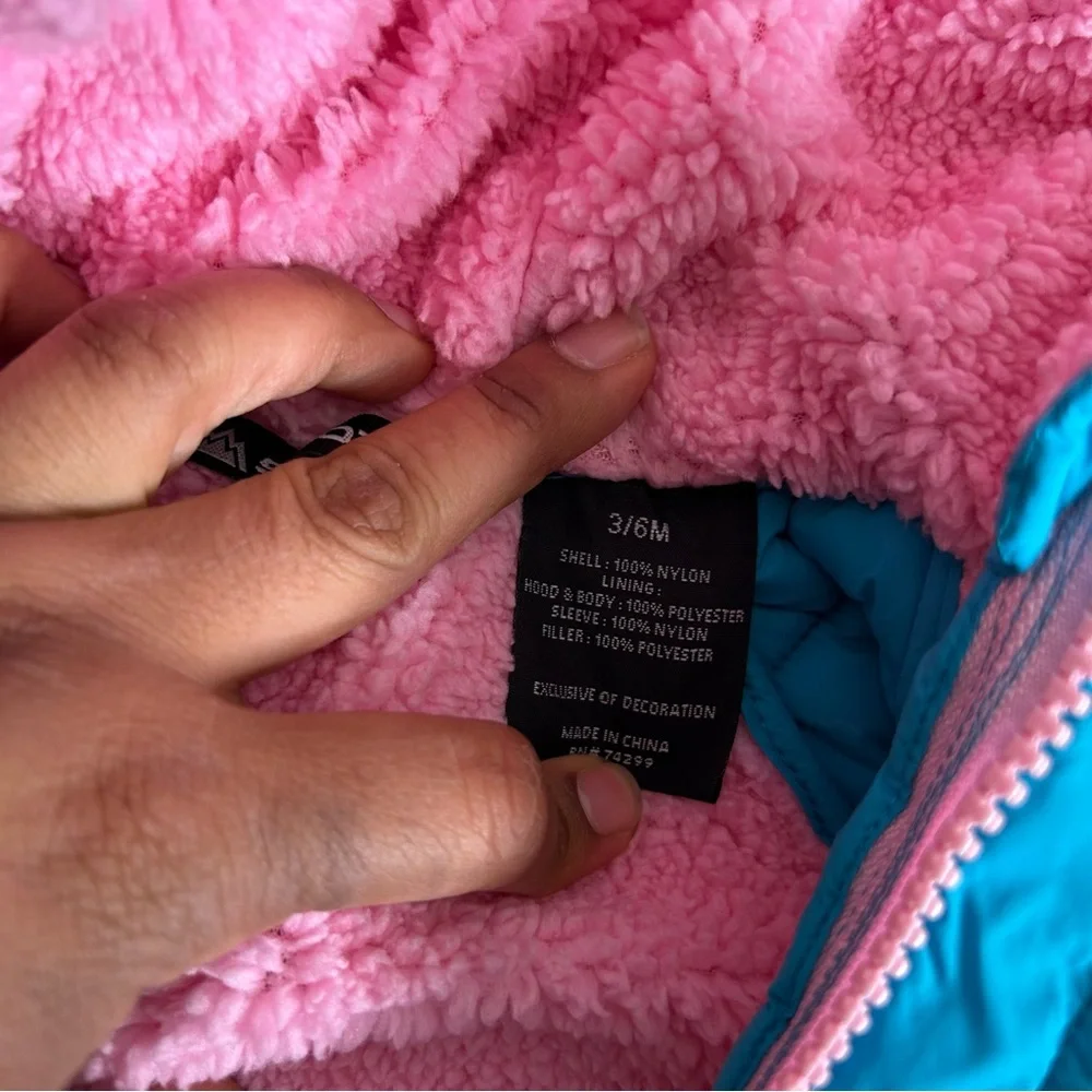 Bundle Snozu H&M Infant Baby Blue and Pink Snowsuit‎ hooded Fleece Lining 3/6 M
